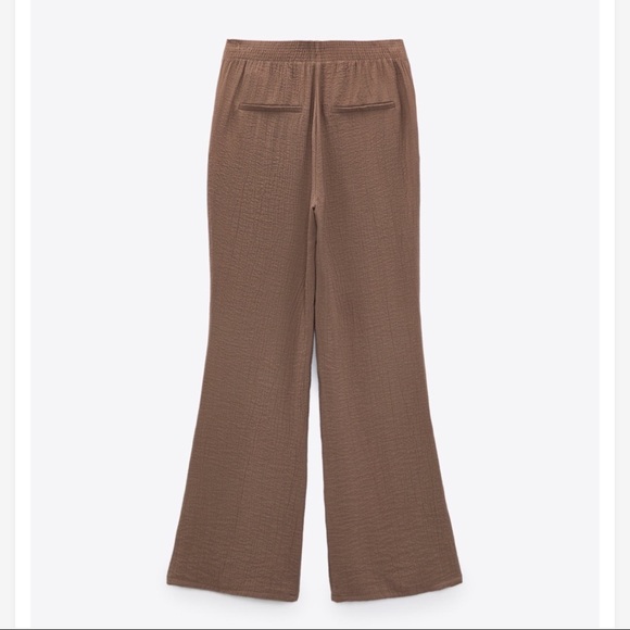 ZARA Textured Straight Leg Pants Brown Taupe - Picture 6 of 7